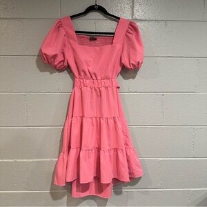 Bubblegum Pink Puff Sleeve Tiered Dress • Barbiecore • Size 6 / Medium